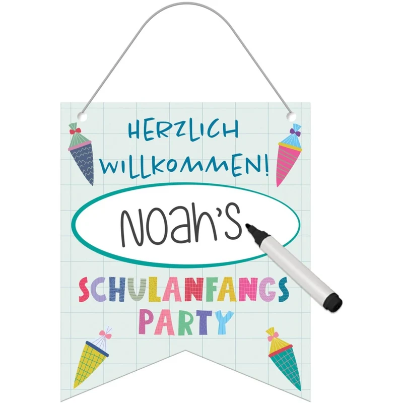 Farbiges Banner „Herzlich Willkommen“ zur Schulanfangsparty, 30 cm
