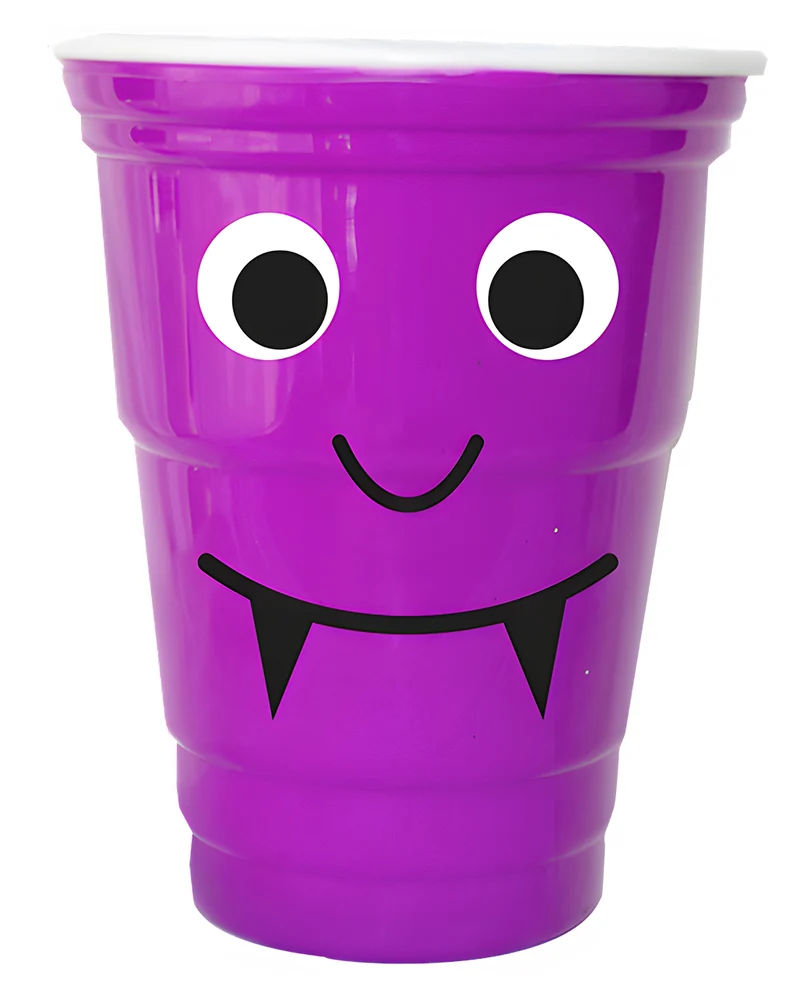 Lila Vampir Trinkbecher mit Wackelaugen