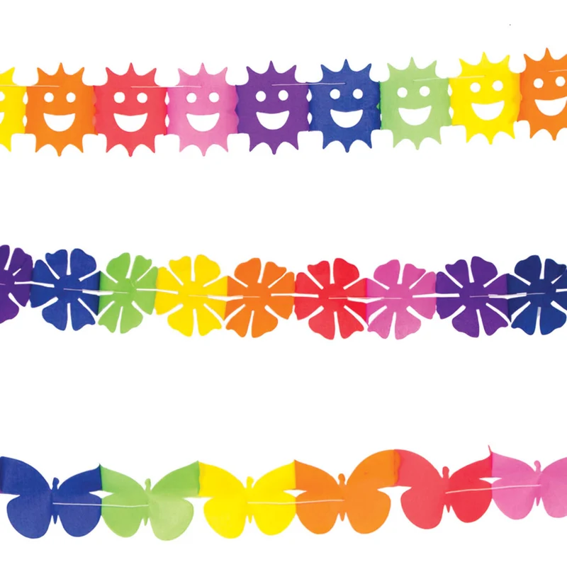 Farbige Papiergirlande, Set, 2 m, 3-teilig