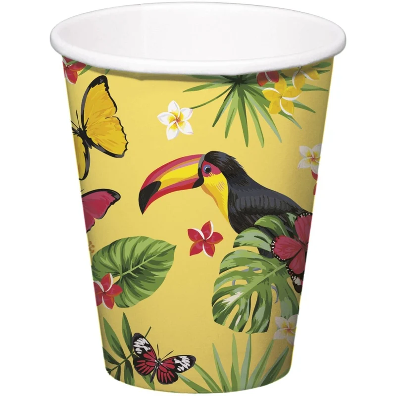 Hawaii-Becher, bunt, Tukan, 250 ml, 8 Stück
