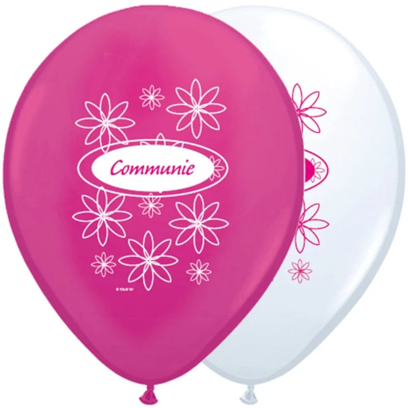 Kommunion-Ballons, weiß-rosa, 30 cm, 8 Stück