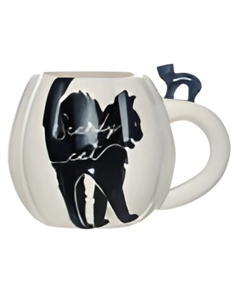 Weiße Kürbis Tasse mit schwarzer Katze