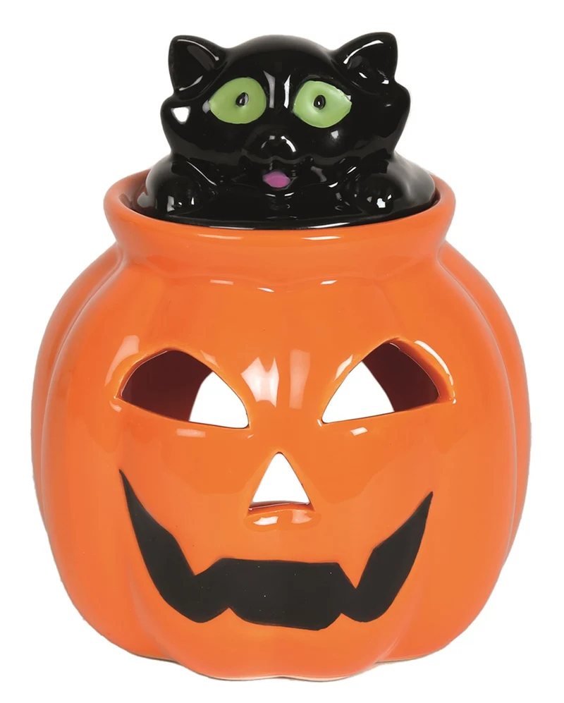 Halloween Kürbis mit Katze Teelicht Duftlampe 13cm