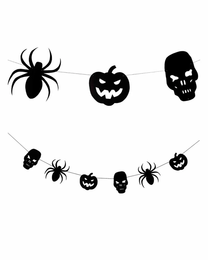 Spinne Kürbis & Totenkopf Silhouetten Papiergirlande 3m