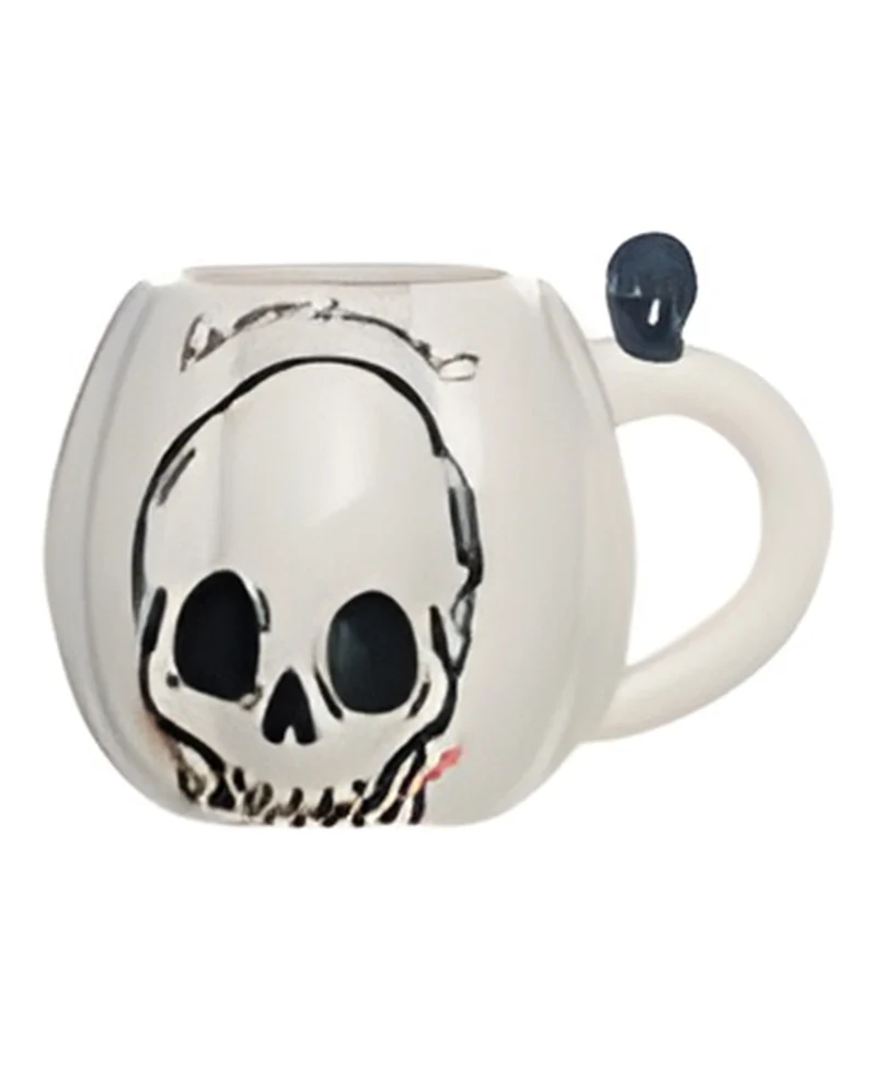 Weiße Kürbis Tasse mit Totenkopf Motiv