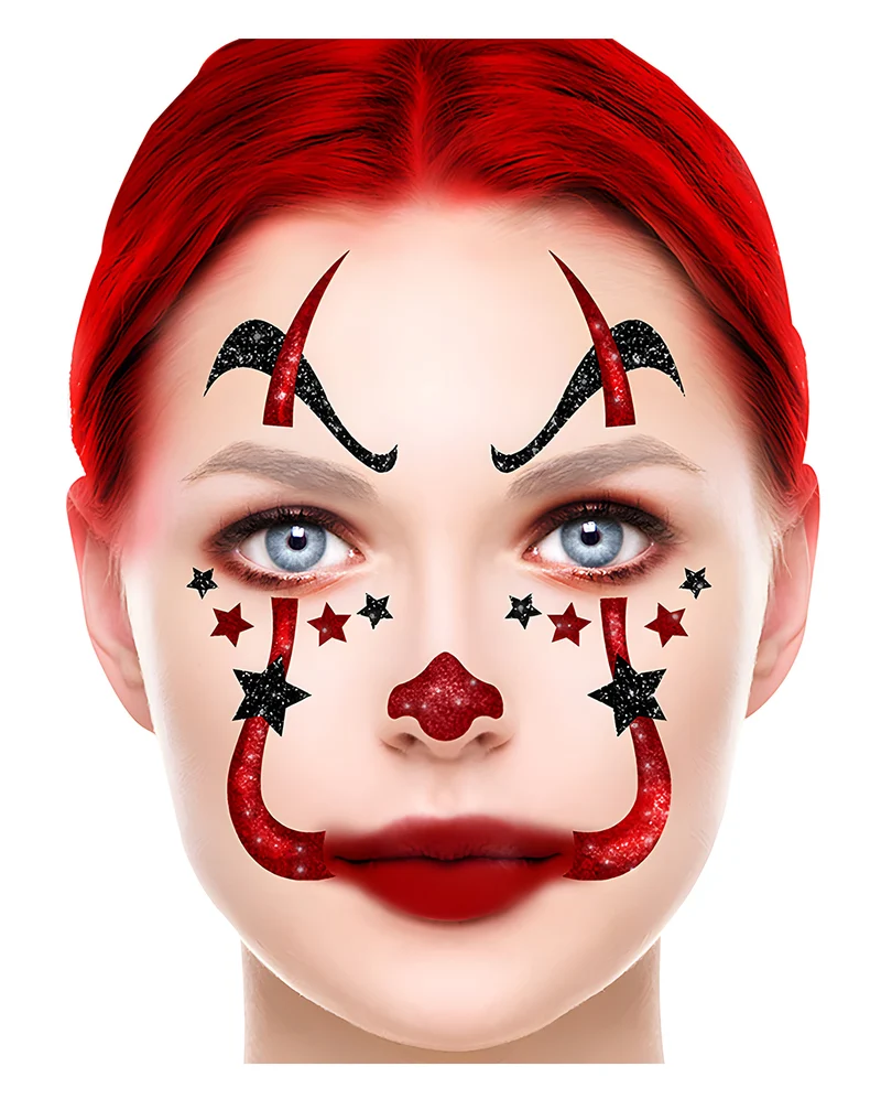 Glitzer Gesichtsaufkleber Horrorclown
