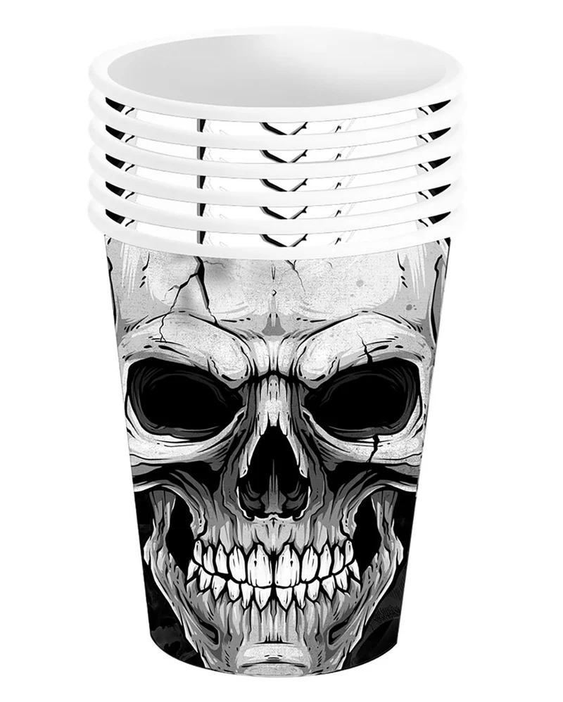 Gruselige Totenkopf Pappbecher 6 St.