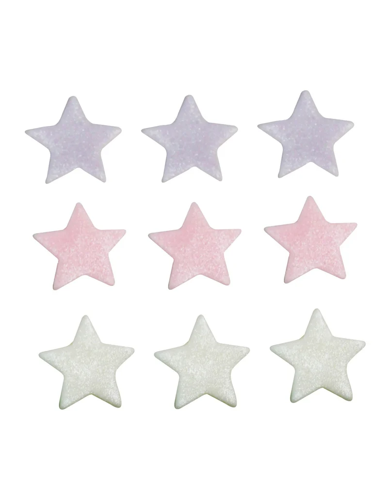 9 rosa und weiße Glitzer-Zucker-Kuchensterne 2,5 cm