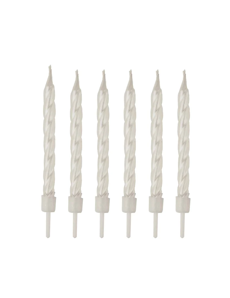 12 perlmuttweiße Spiral-Geburtstagskerzen 6 cm