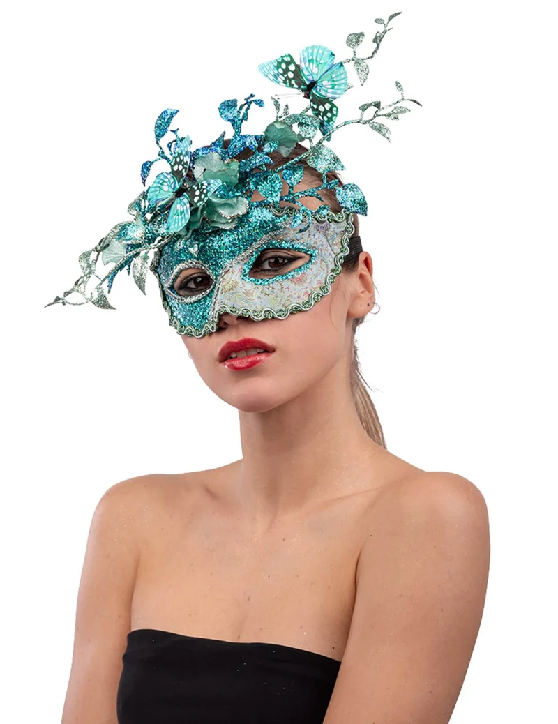 Extravagante Augenmaske mit Schmetterlingen Venezianische Maske blau