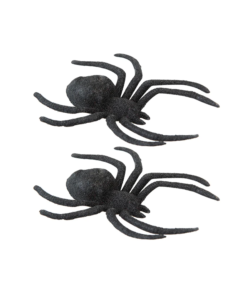 Schwarze Glitzer Spinnen 2er Set 14cm