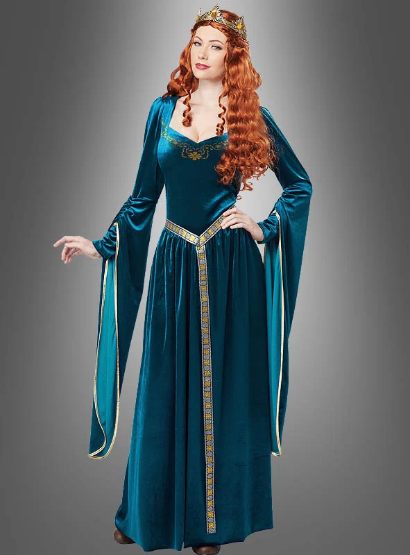 Langes Mittelalterkleid petrol Königin Guinevere