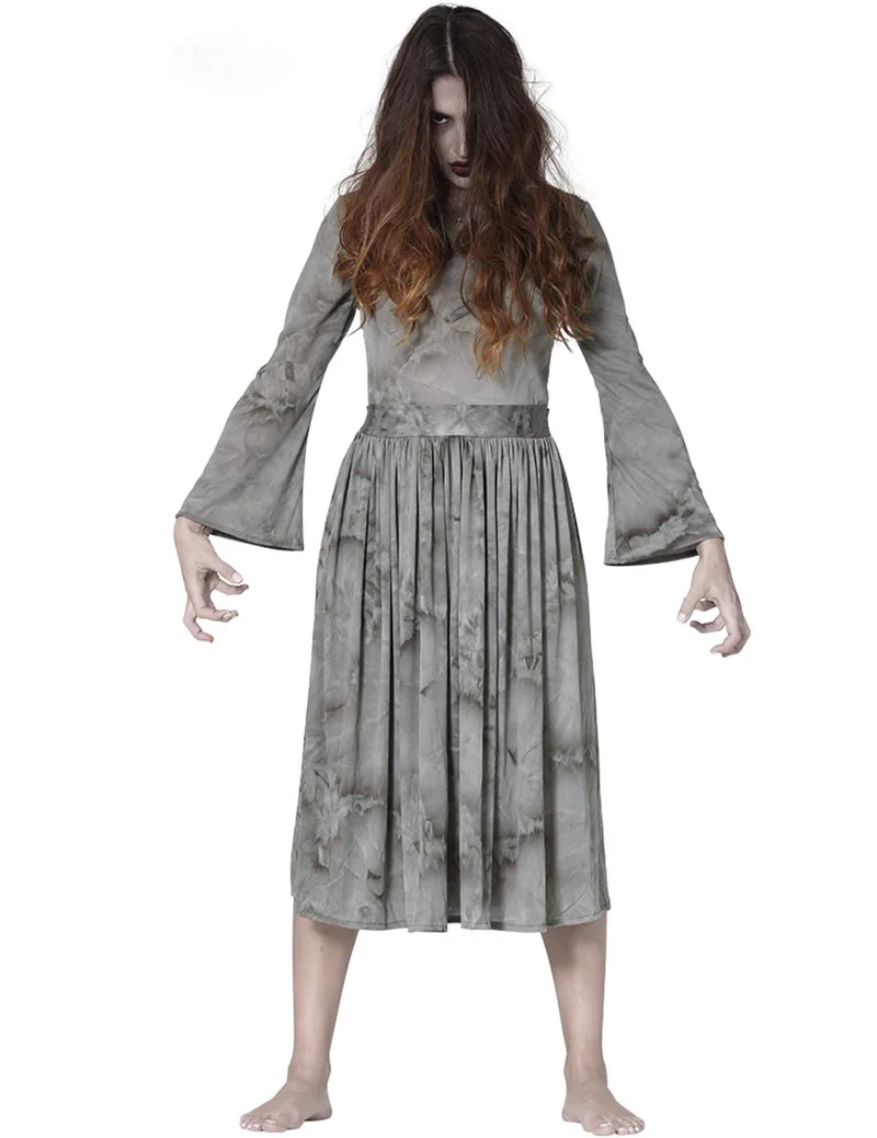Furchteinflössendes Gespenster-Kostüm für Damen Halloween grau