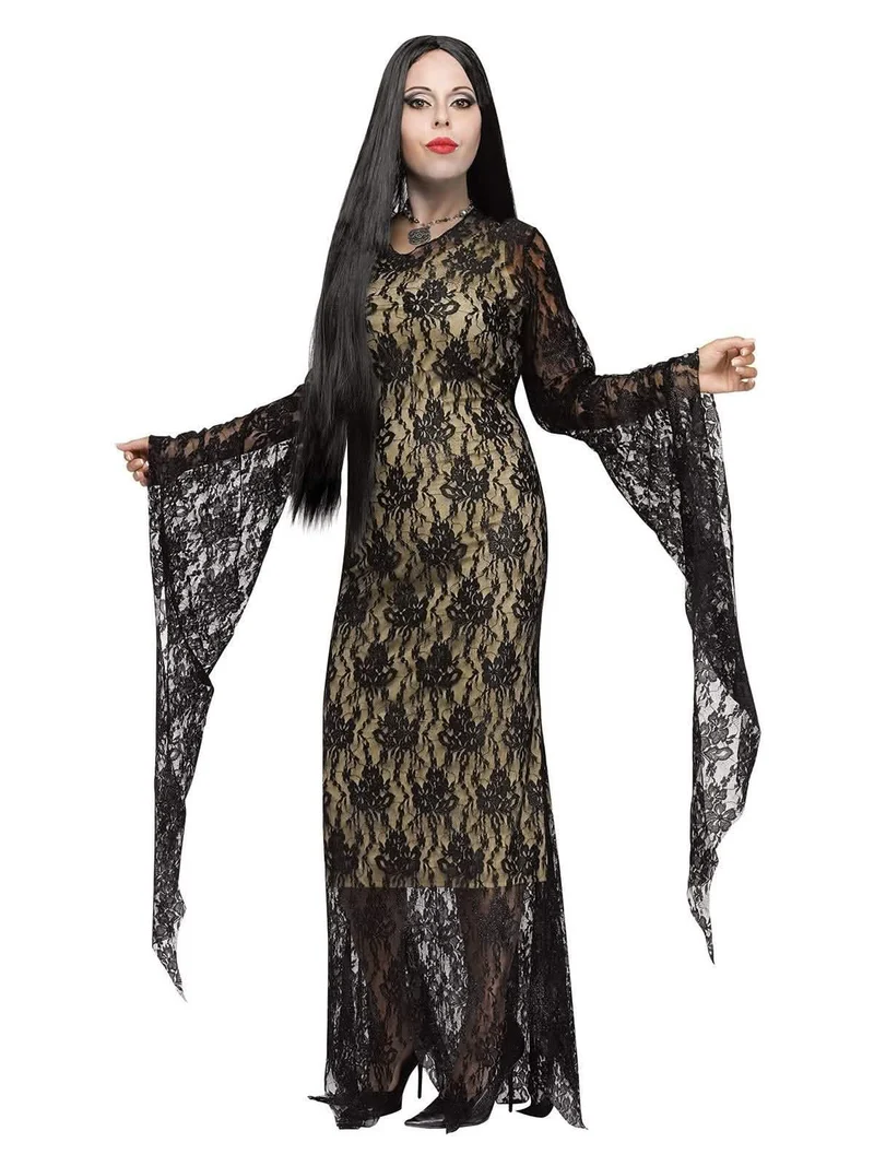 Elegantes Gothic Damenkostüm Plus Size schwarz