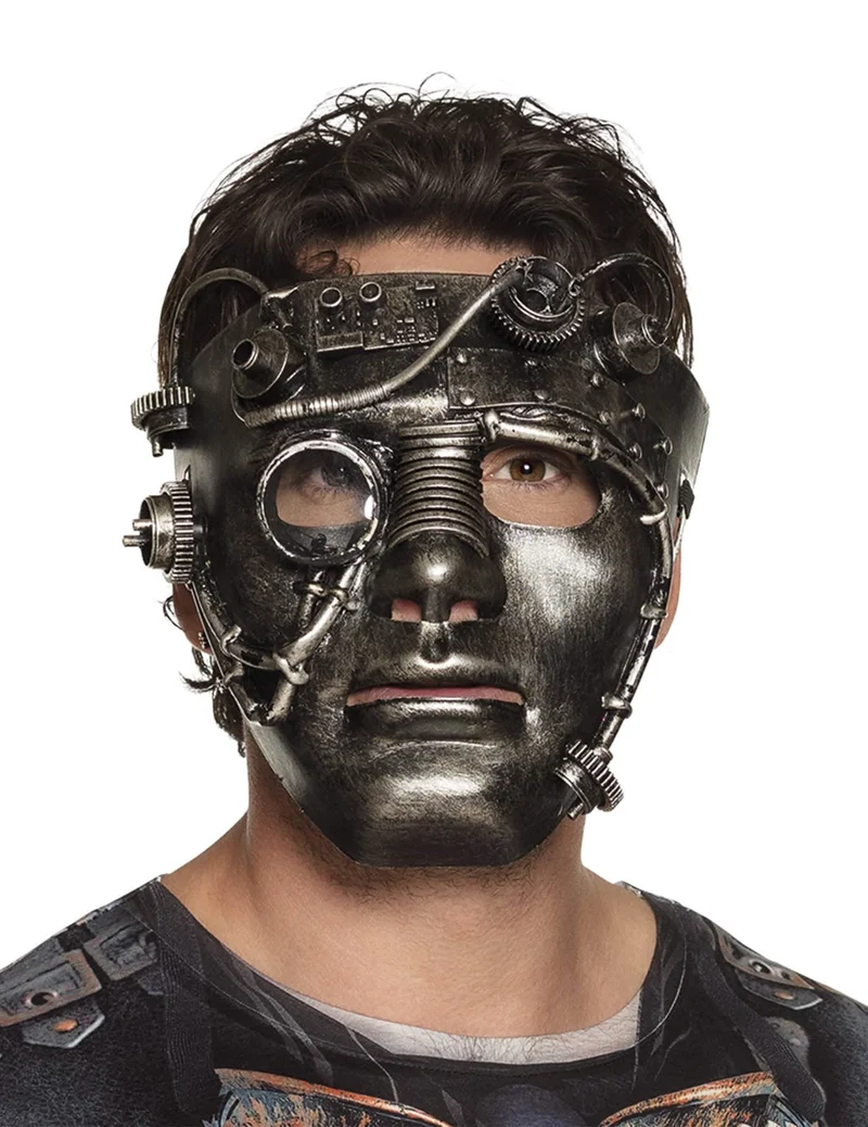 Steampunk-Maske mit Zahnrädern Kostümzubehör grau