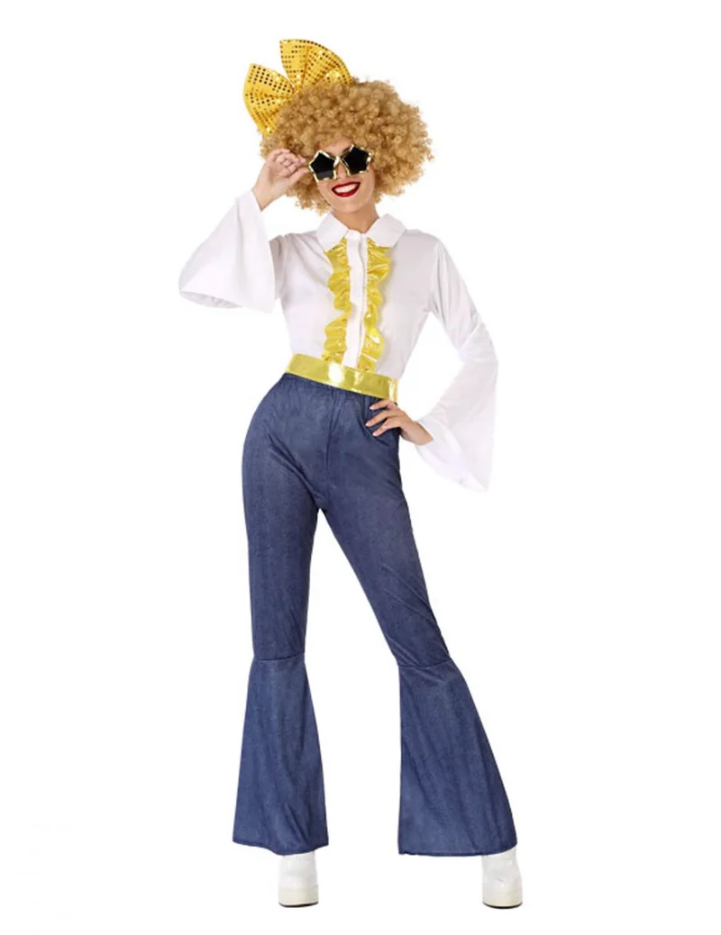 70´s Disco-Damenkostüm Karnevals-Verkleidung blau-weiss