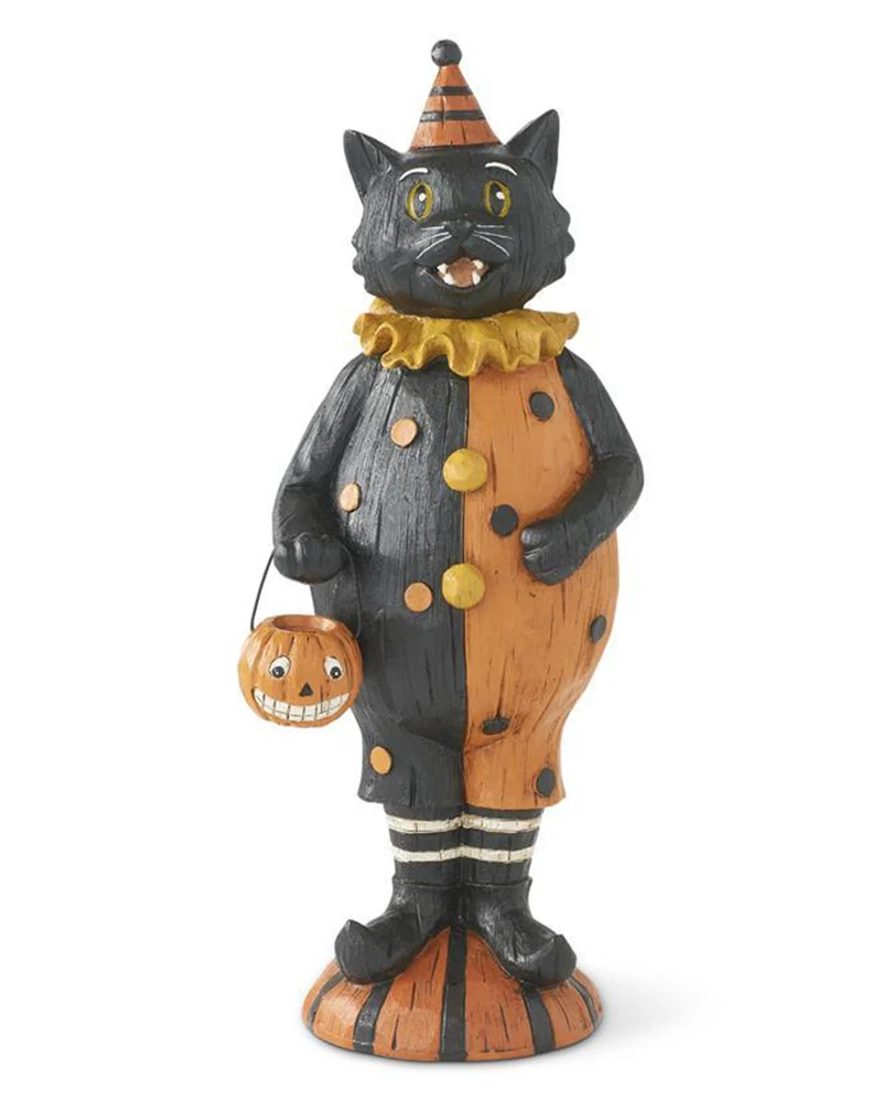 Vintage Katze mit Kürbis Eimerchen Dekofigur 31cm