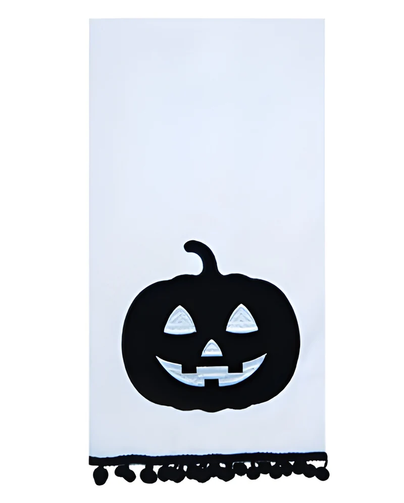 Weiß-Schwarzes Halloween Kürbis Geschirrtuch