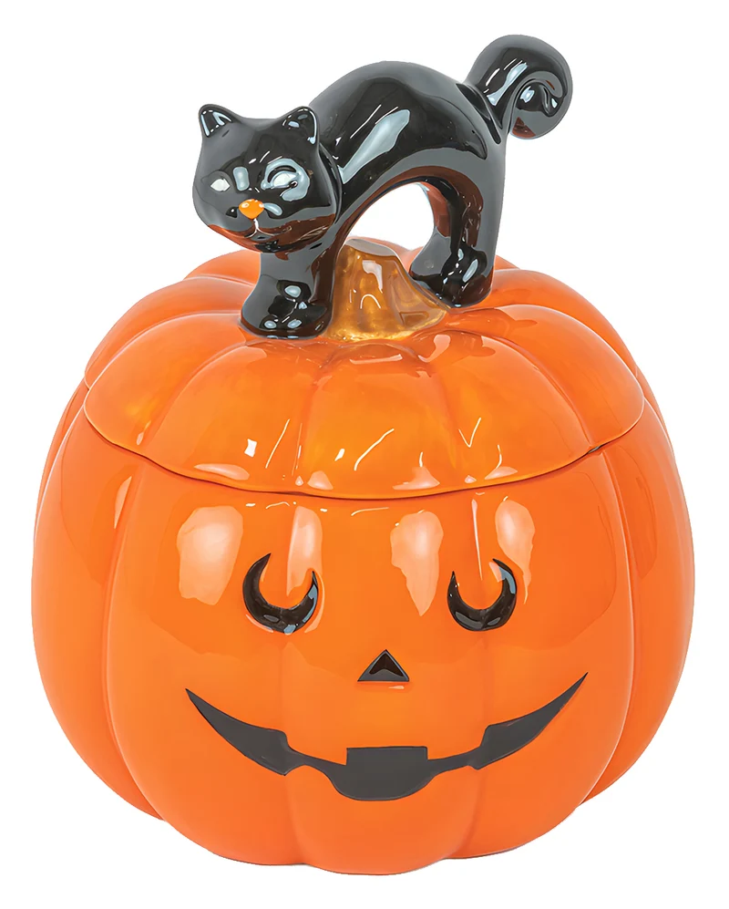 Kürbis mit Katze Keksdose für Halloween 22cm