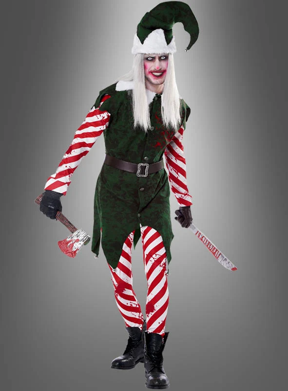 Horror Weihnachtself Kostüm mit Perücke