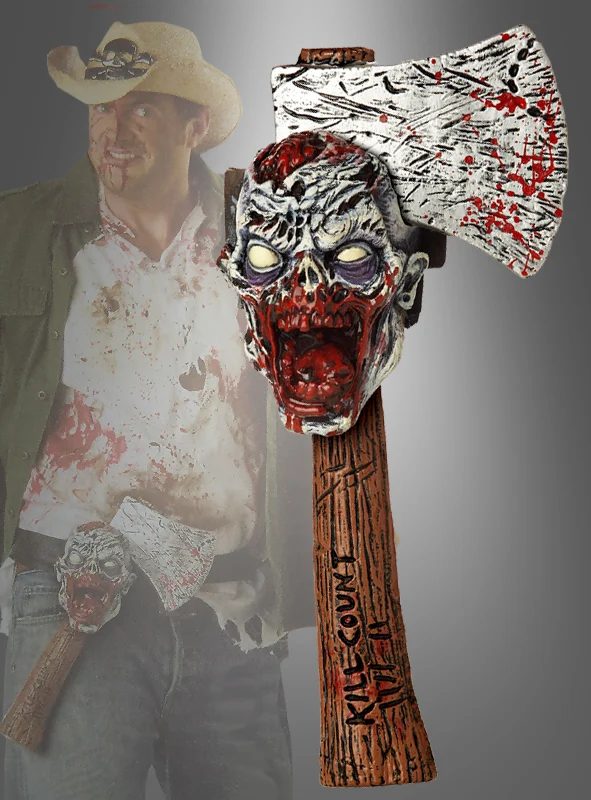 Axt des Zombiejägers mit Schädelgürtel