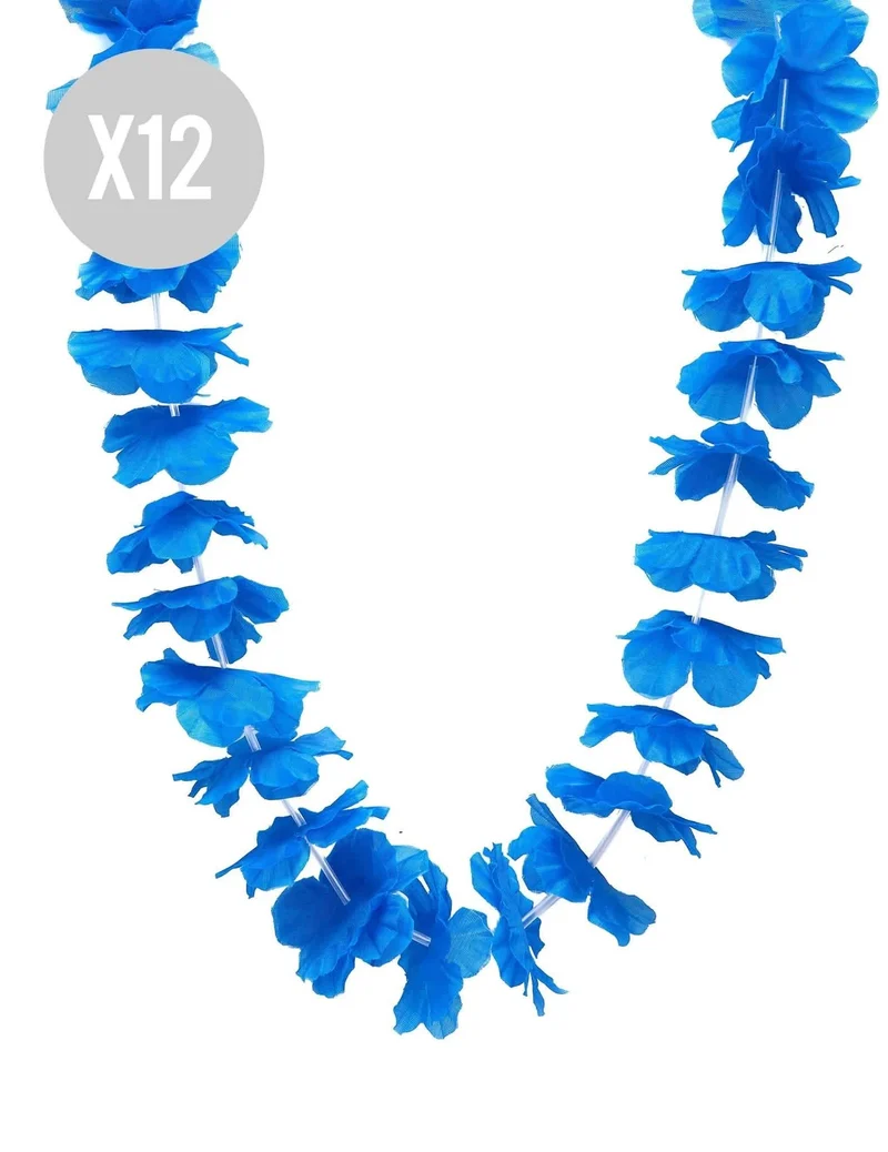 12er Set Hawaii-Ketten - Leuchtblau