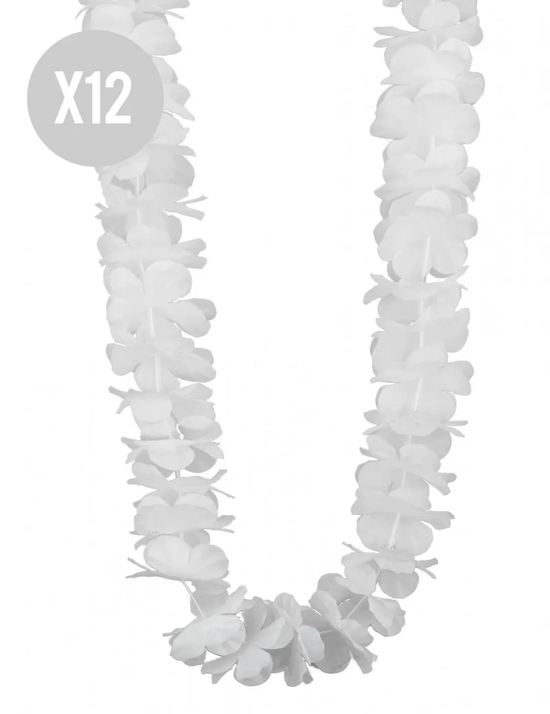 12 weiße Hawaii-Blumenketten