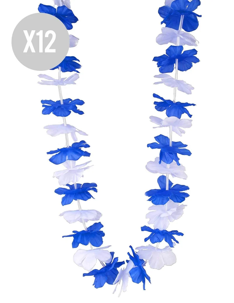 12 Hawaii-Halsketten in Blau und Weiß
