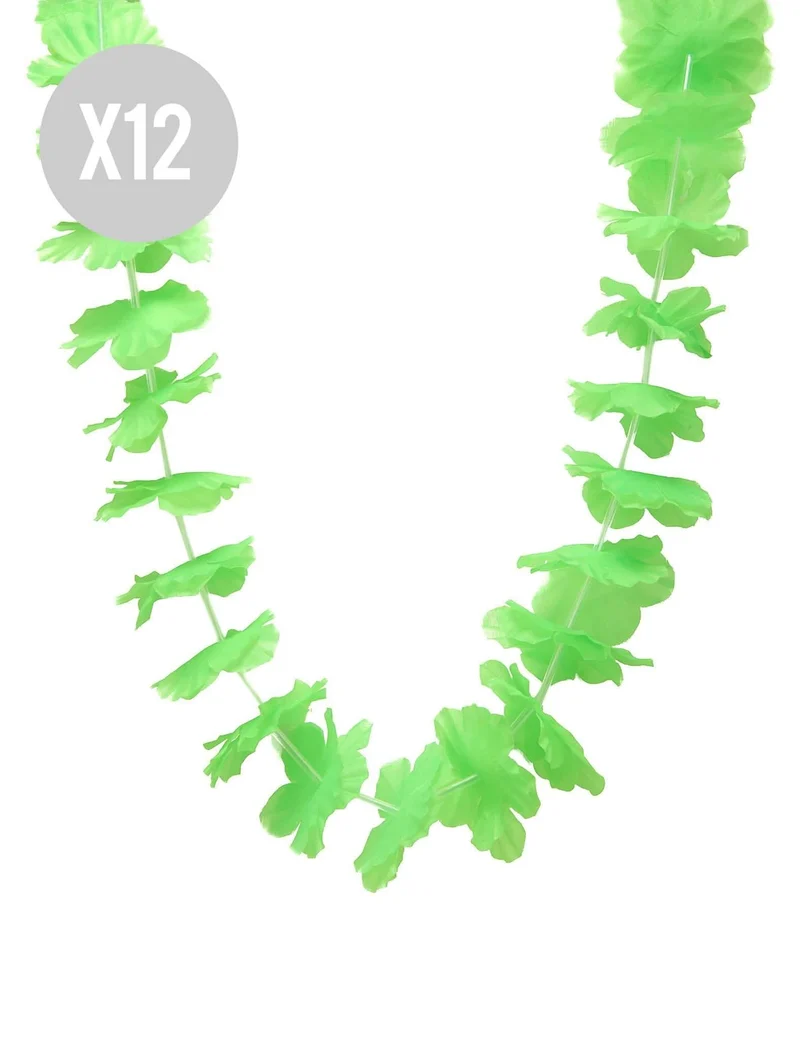 12 Grüne Hawaii-Ketten für Erwachsene