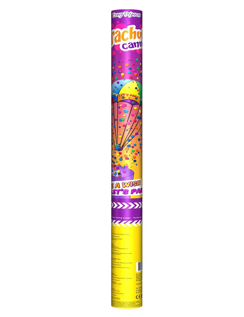 Bunte Konfettikanone mit Fallschirm 60 cm