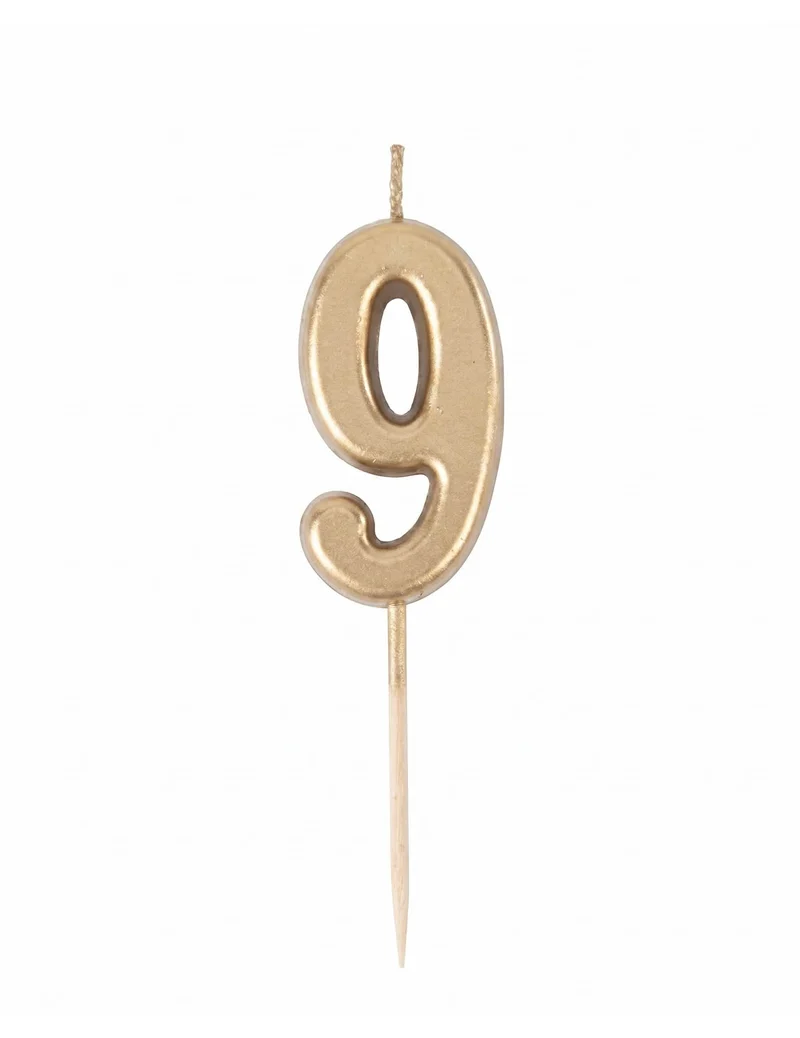 Geburtstagszahlkerze 9 gold metallic 4,3 cm mit Stiel
