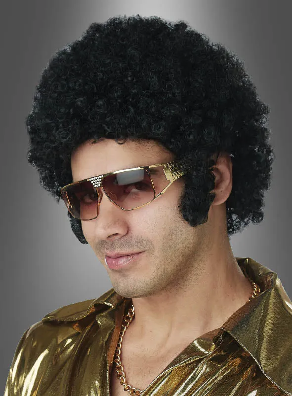 70er Afro Perücke mit Koteletten