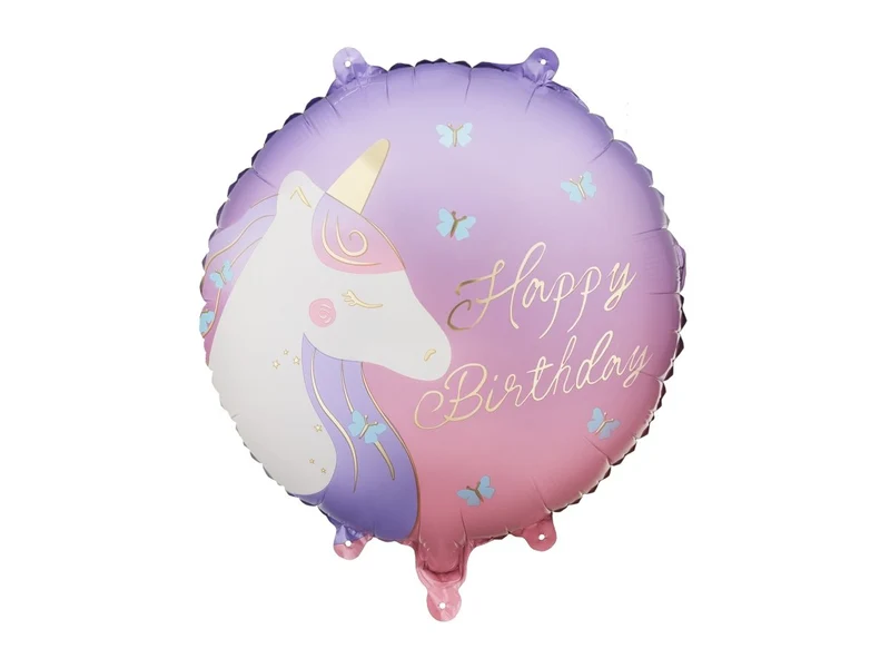 „Happy Birthday“-Heliumballon Einhorn (leer), 35 cm