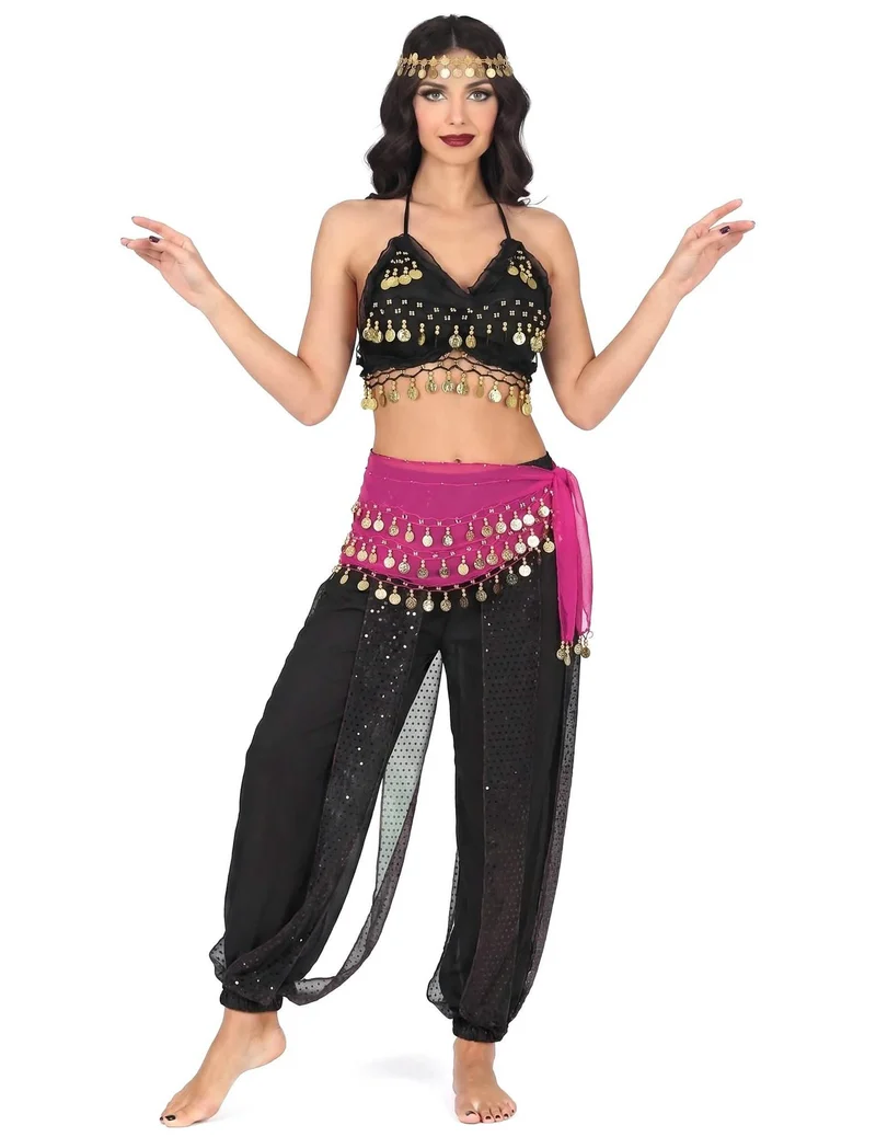 Komplettkostüm orientalische Tänzerin schwarz und rosa für Damen
