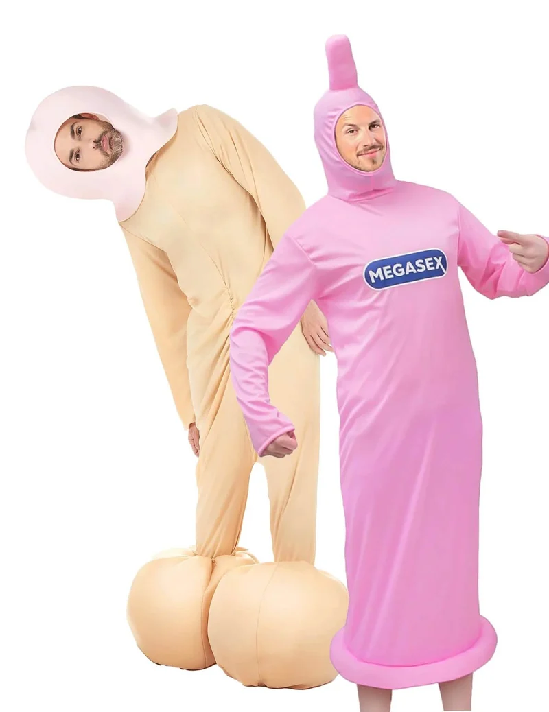Humorvolles Duo-Set Penis und Kondom Kostüme
