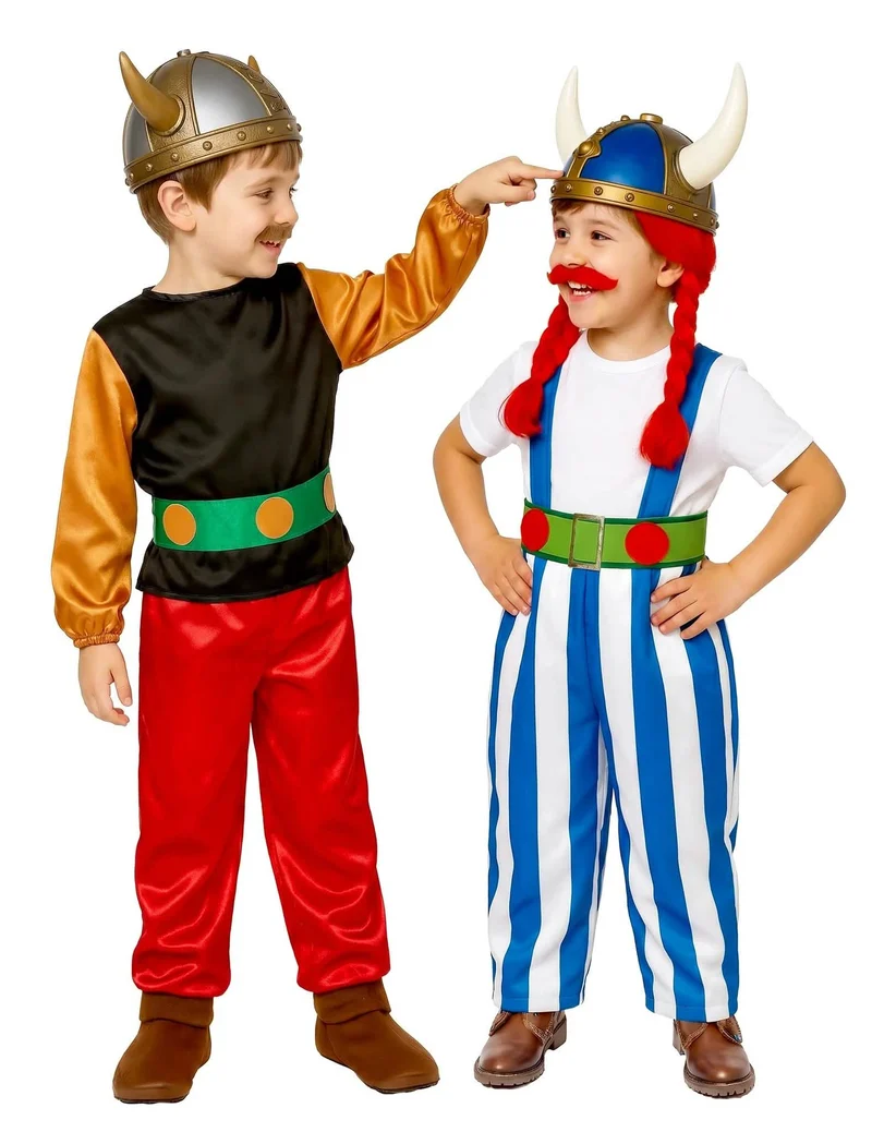 Paar-Faschingskostüm kleiner und dicker Gallier für Kinder