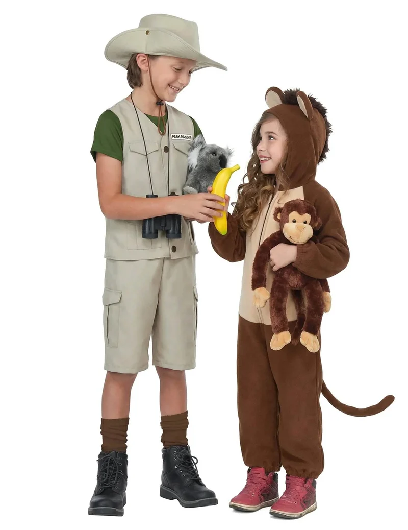 Abenteurer und Affe Partnerkostüm für Kinder