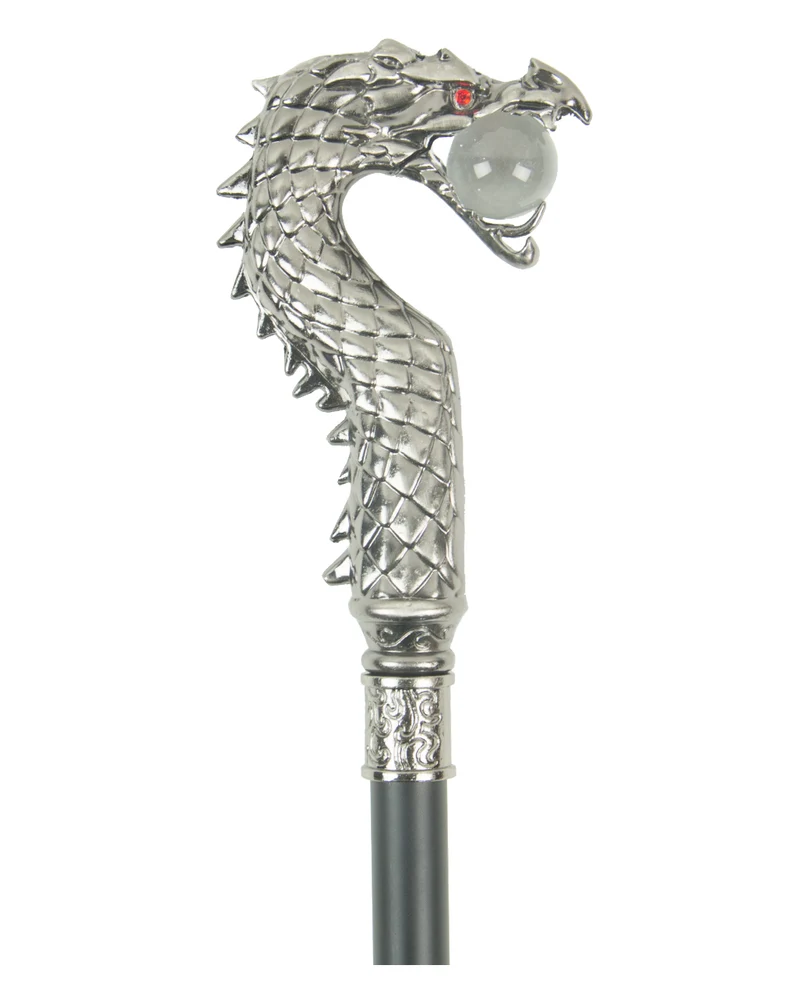 Silberner Drache mit roten Augen Spazierstock
