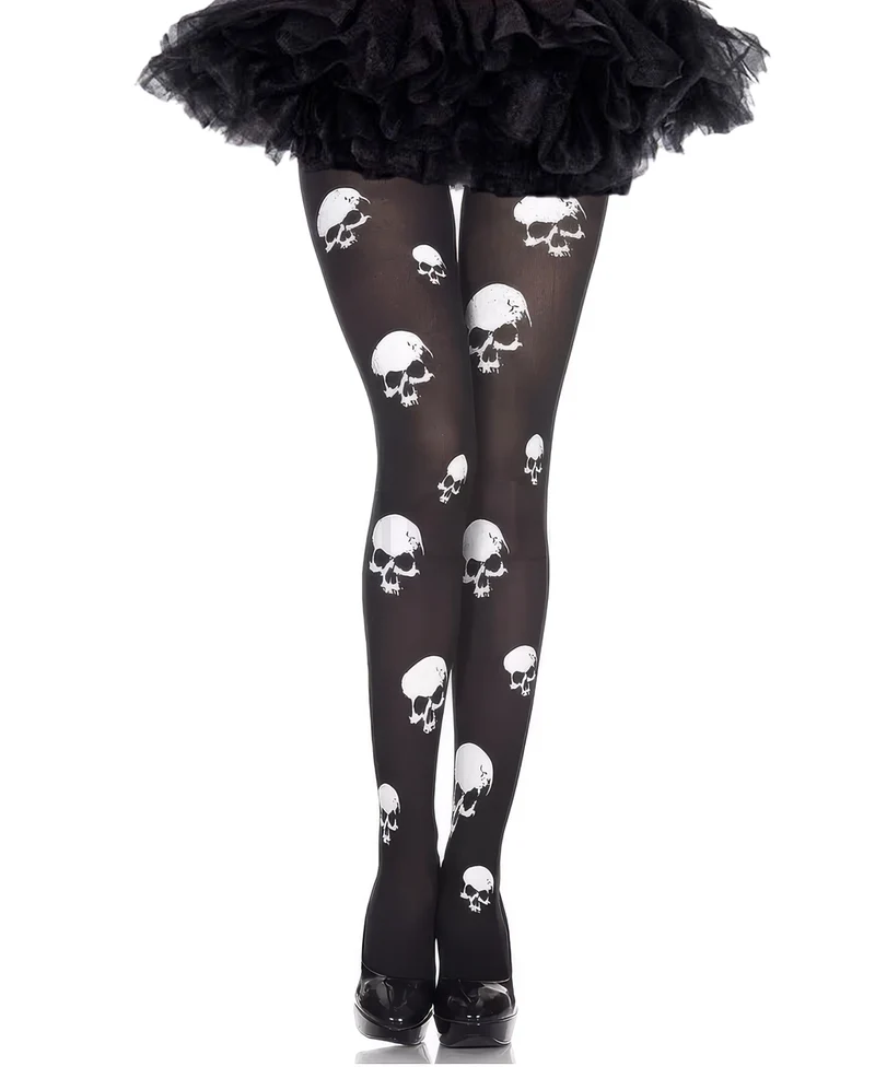Schwarze Strumpfhose mit Totenköpfe