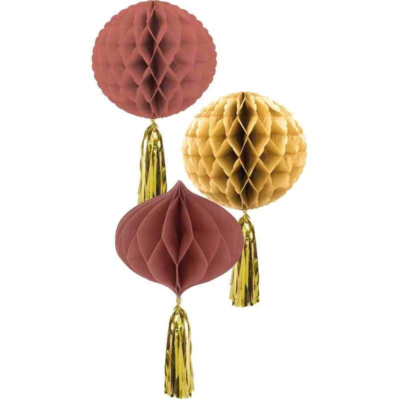 Gold-Rosa Wabenmuster 30 cm, 3 Stück