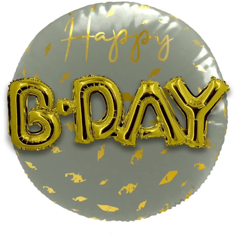 „Happy Birthday“-Folienballon, grün-gold, 3D, leer, 56 cm