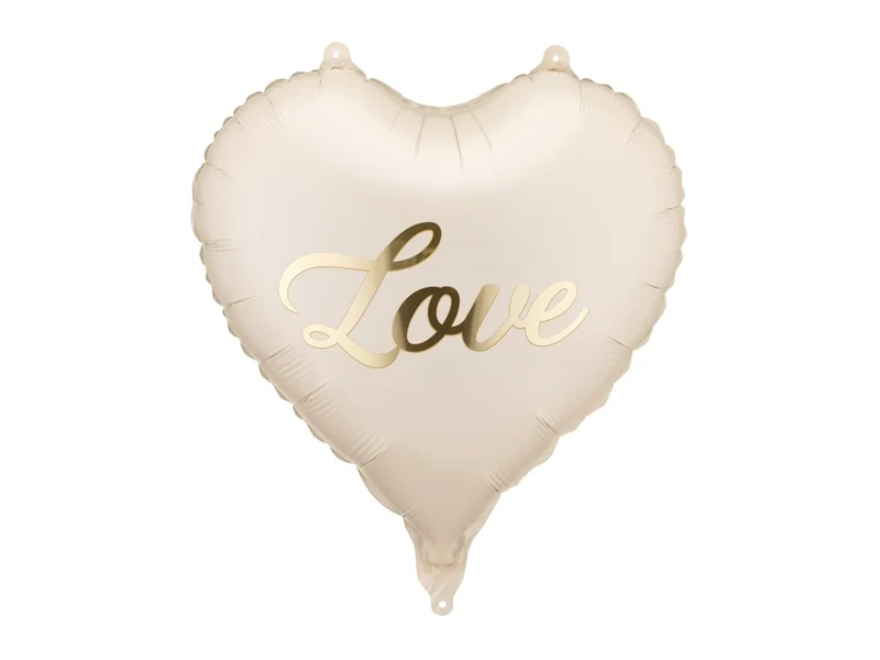 Herzförmiger Heliumballon, beige, „Love“, leer, 35 cm