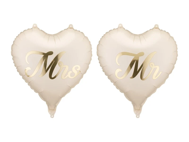 Herz-Heliumballon, beige, „Mr & Mrs“, leer, 35 cm