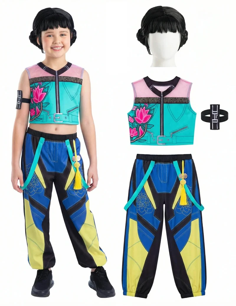 Zoey Kpop Demon Hunter™ Kostüm und Perücken Set für Mädchen