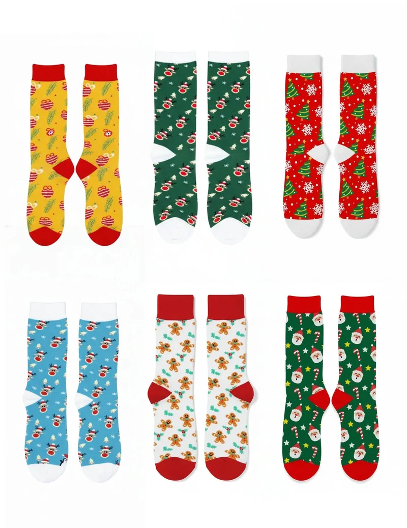 Set mit 6 Paar Weihnachtssocken festliche Motive Erwachsene