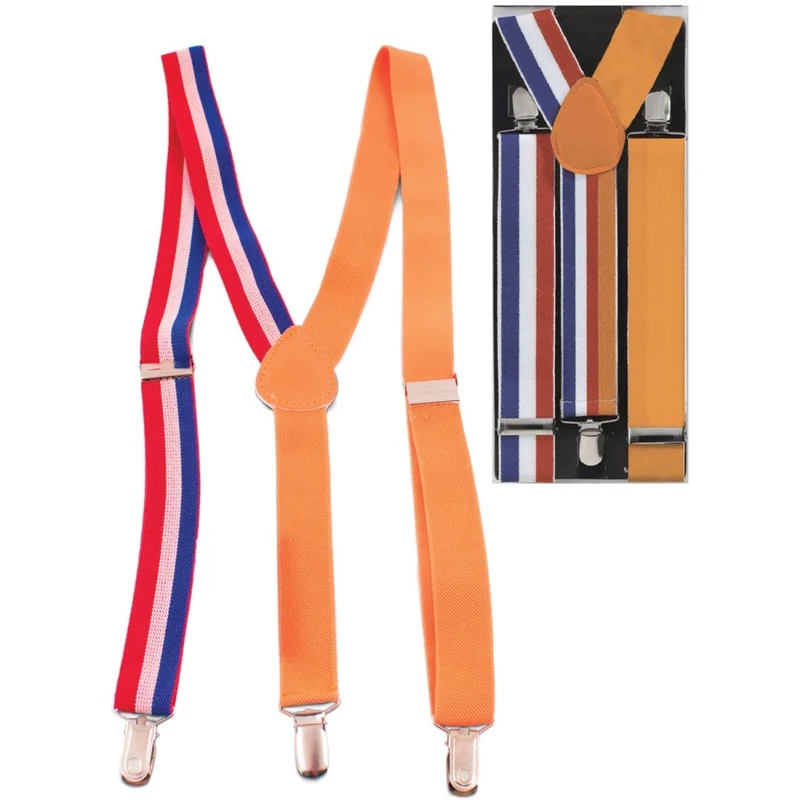 Orangefarbene Hosenträger – Rot, Weiß, Blau