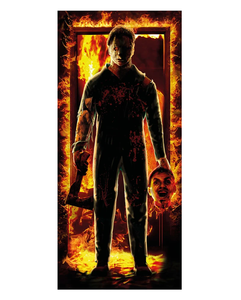 Killer in Flammen Türdeko 80x180cm