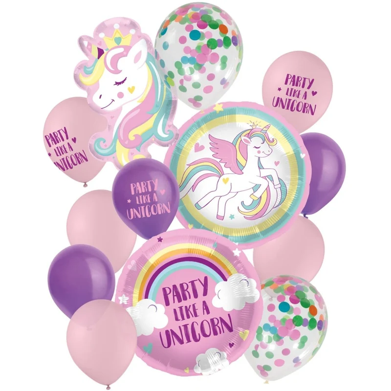 Einhorn-Ballonset Lila-Rosa, leer, 14-teilig