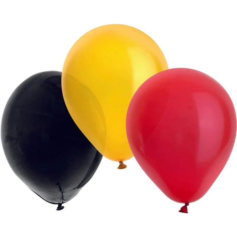 Schwarze, rote und gelbe Luftballons, 23 cm, 50 Stück