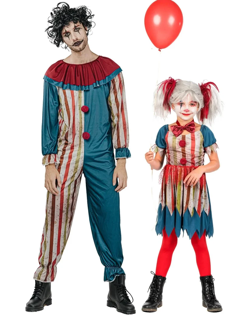 Farbenfrohe Paar Clownkostüme